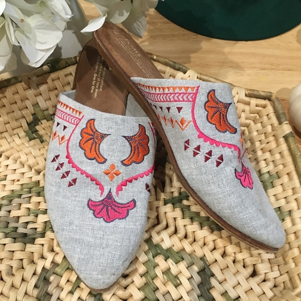 Toms Gray Mules with Pink and Orange Embroidery - Picture 7 of 9